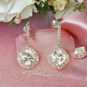 Silver Sparkling Crystal Cubic Zirconia Dangling  Earrings